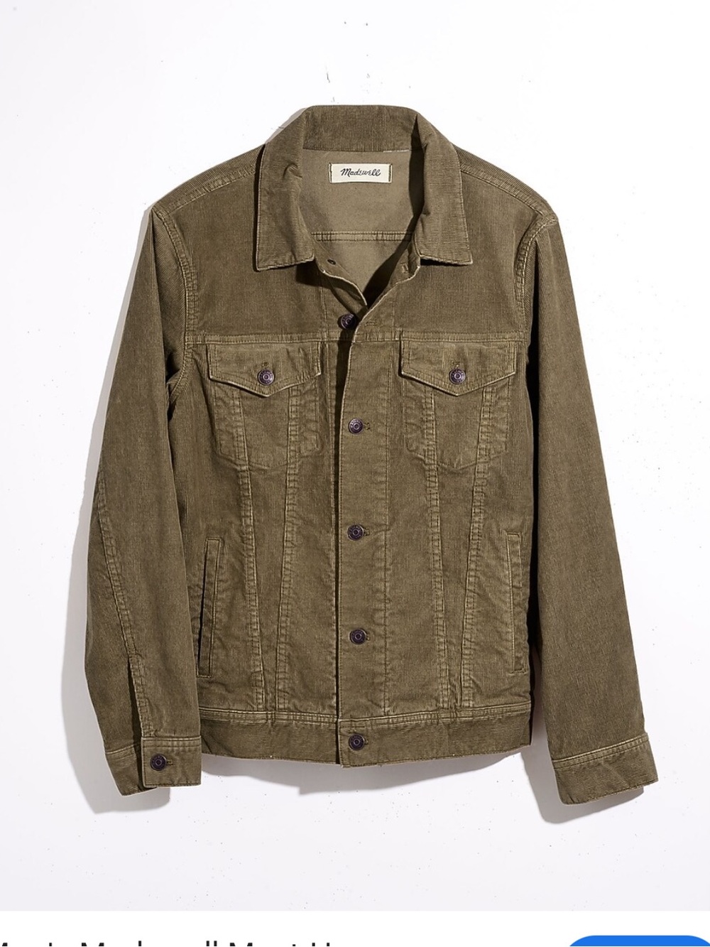 Madewell Men's Olive Green corduroy Denim Jacket